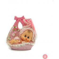 Baby in a pink basket