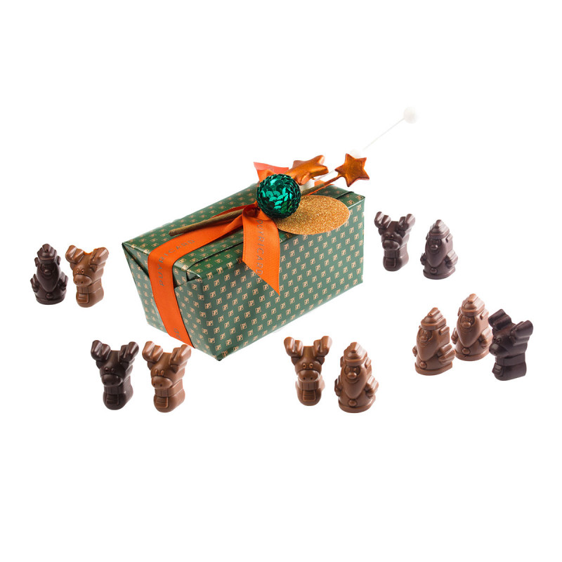 Box of Christmas praline subjects in chocolate